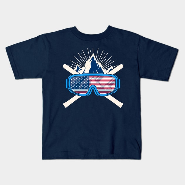 USA Ski Skiing America American Flag Patriotic Kids T-Shirt by E